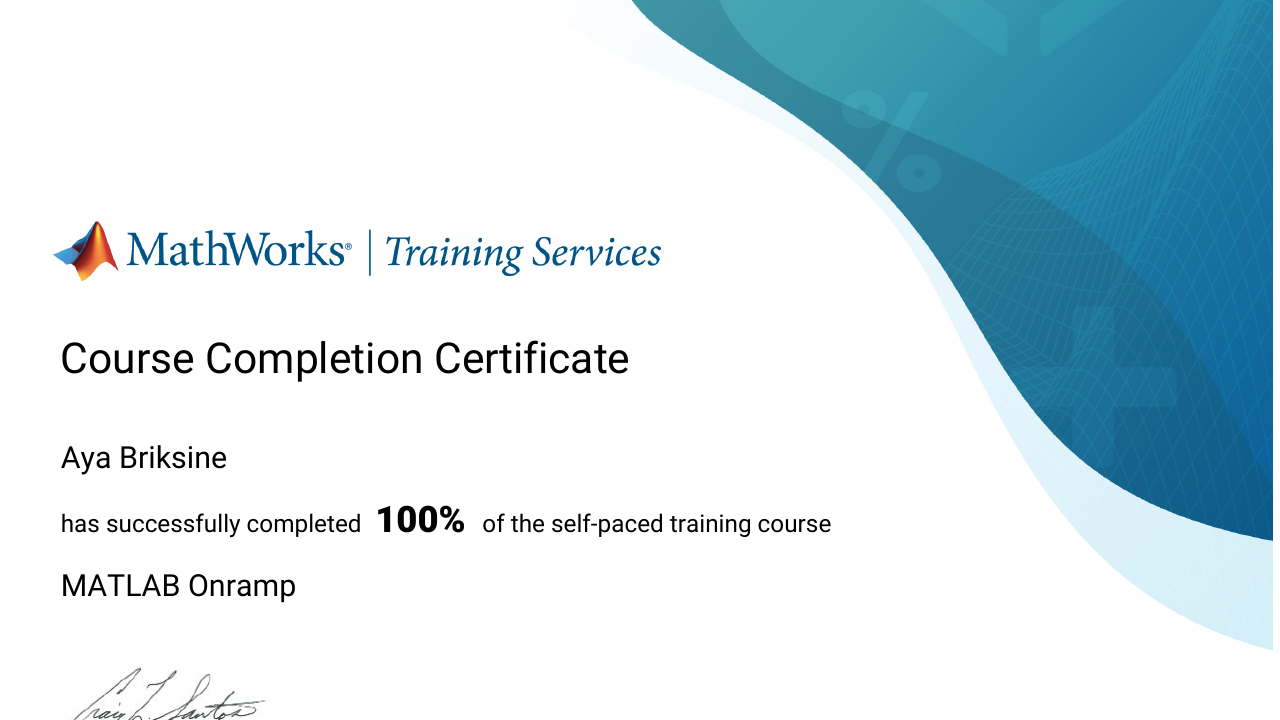 MathWorks certificate – MATLAB Onramp